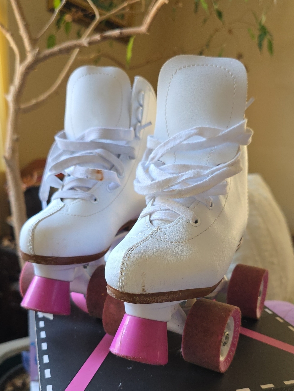 White Kids Quad Roller Skates with Pink Wheels